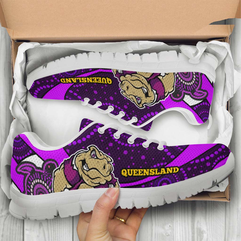 queensland-rugby-league-sneakers-queensland-maroons-mascot-with-aboriginal-art-state-of-origin-sneakers