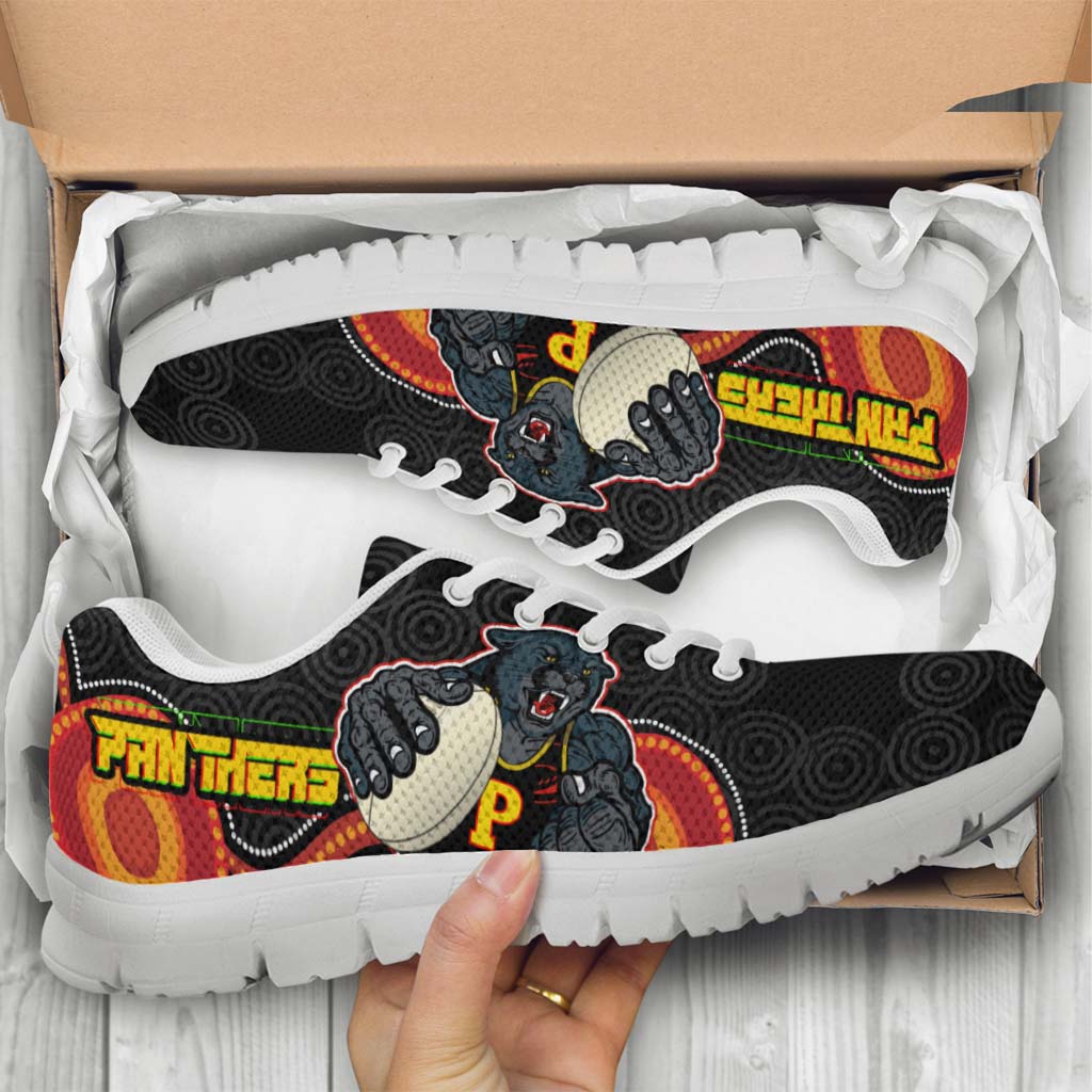 panthers-rugby-sneakers-panthers-aboriginal-with-rugby-ball-indigenous-style-of-dot-painting-traditional-sneakers