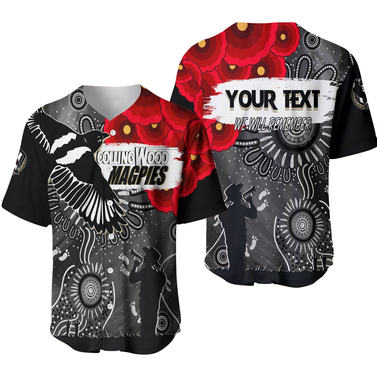 custom-personalised-collingwood-magpies-indigenous-anzac-day-baseball-jersey-we-will-remember