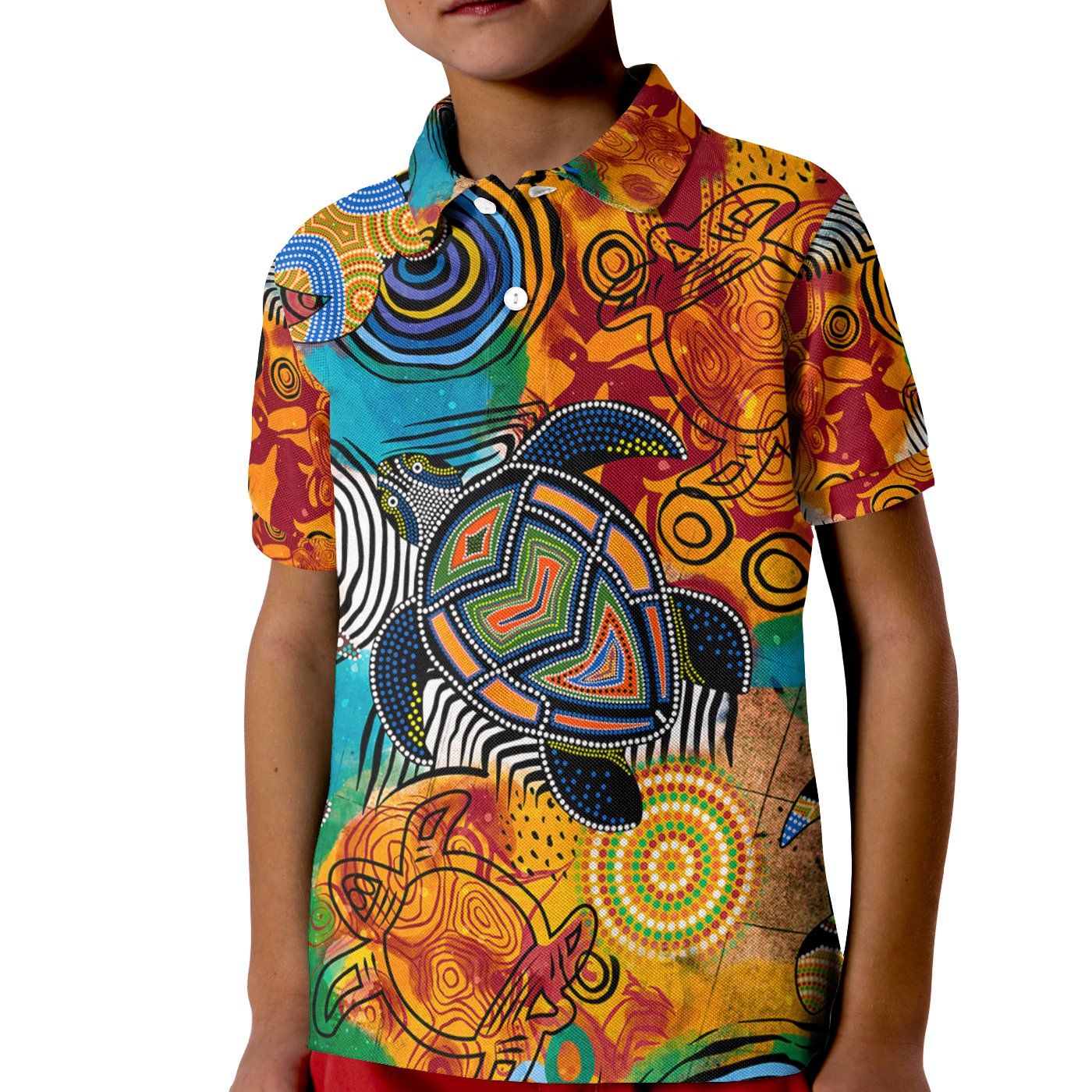 aboriginal-kid-polo-shirt-turtle-indigenous-art