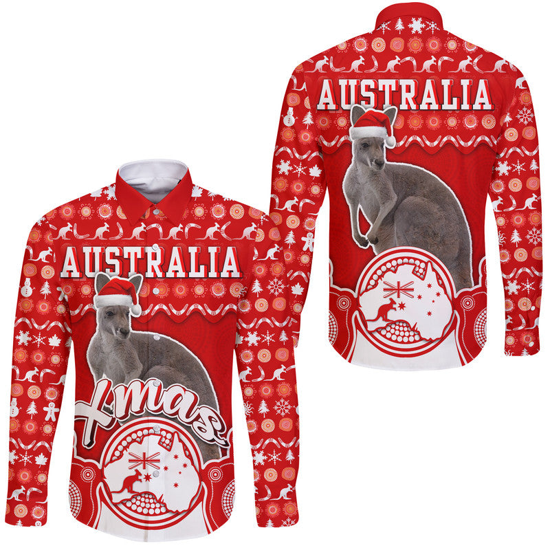 australian-kangaroo-christmas-vibe-with-aboriginal-dot-painting-style-hawaii-long-sleeve-button-shirt