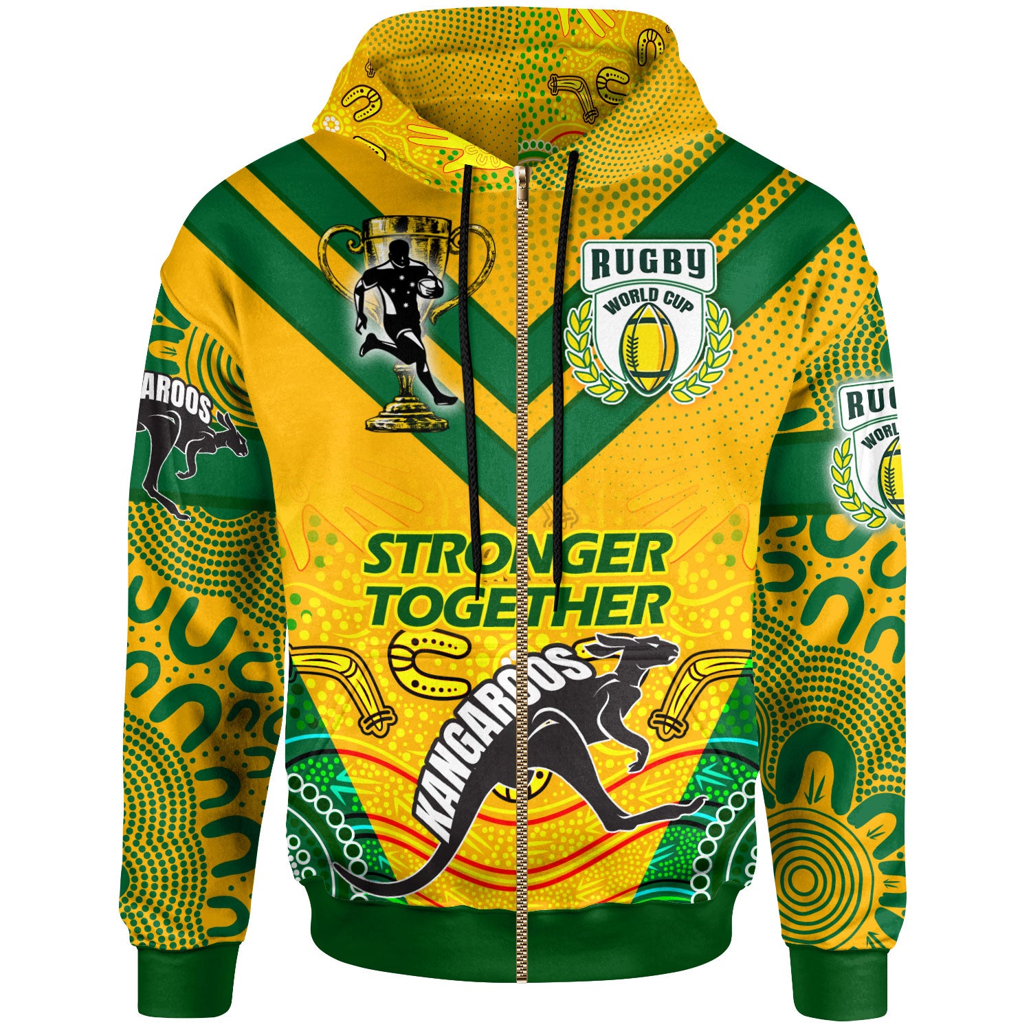 kangaroos-rugby-hoodie-custom-kangaroos-mascot-stronger-together-hoodie