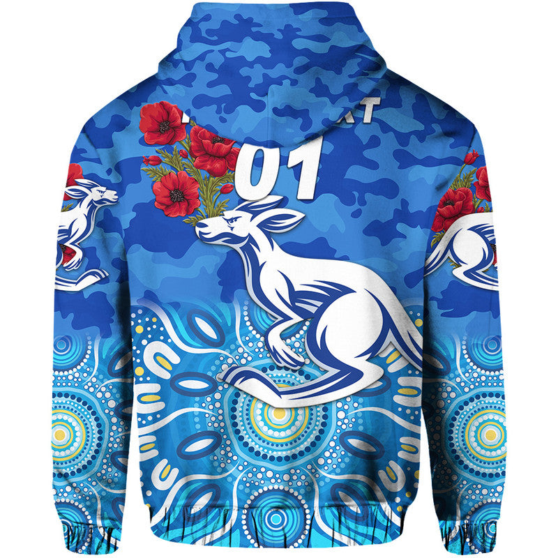 (Custom Personalised) North Melbourne Kangaroos ANZAC Zip Up And Pullover Hoodie Indigenous Vibes LT8