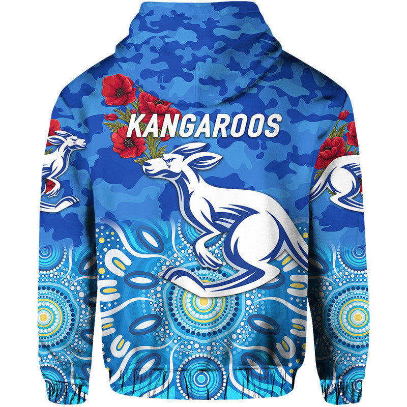 North Melbourne Kangaroos ANZAC Zip Up And Pullover Hoodie Indigenous Vibes LT8