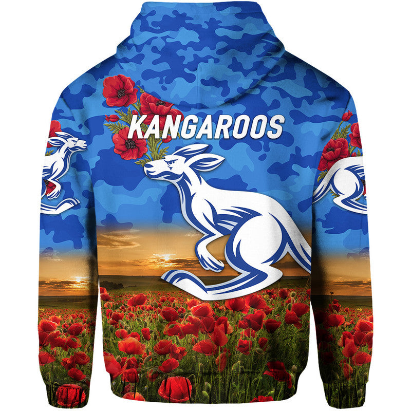 North Melbourne Kangaroos ANZAC Zip Up And Pullover Hoodie Poppy Vibes LT8