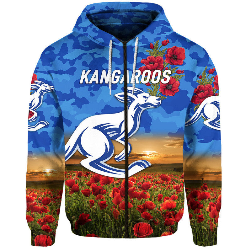 North Melbourne Kangaroos ANZAC Zip Up And Pullover Hoodie Poppy Vibes LT8