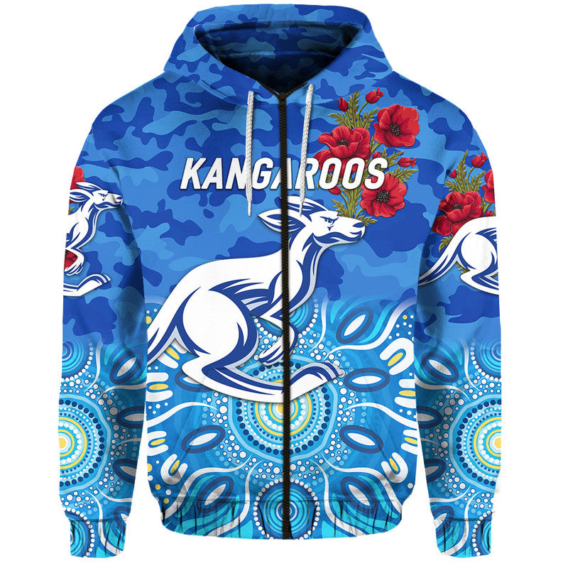 North Melbourne Kangaroos ANZAC Zip Up And Pullover Hoodie Indigenous Vibes LT8