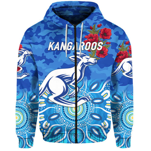 North Melbourne Kangaroos ANZAC Zip Up And Pullover Hoodie Indigenous Vibes LT8