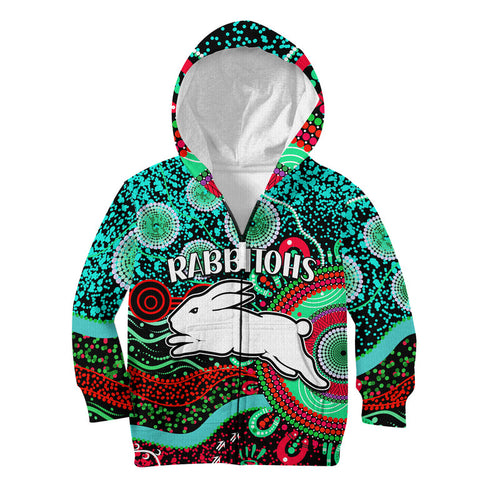 rabbitohs-rugby-kid-hoodie-aboriginal-dots-verion