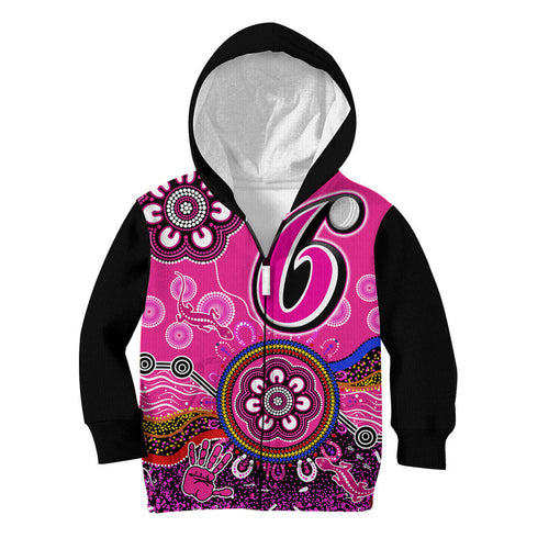 custom-personalised-sydney-sixers-kid-hoodie-cricket-indigenous-aboriginal-lizard-version