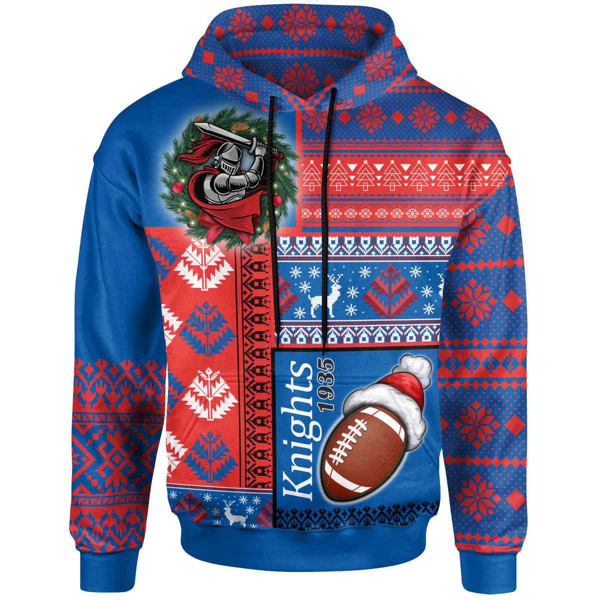 knights-rugby-hoodie-custom-christmas-snowflakes-knights-rugby-ball-hoodie