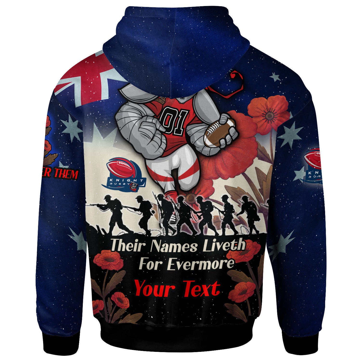 knights-rugby-hoodie-custom-remember-them-red-poppy-flowers-hoodie