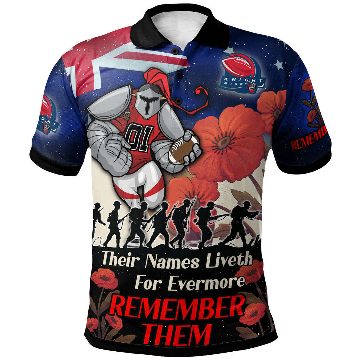 knights-rugby-polo-shirt-custom-remember-them-red-poppy-flowers-polo-shirt
