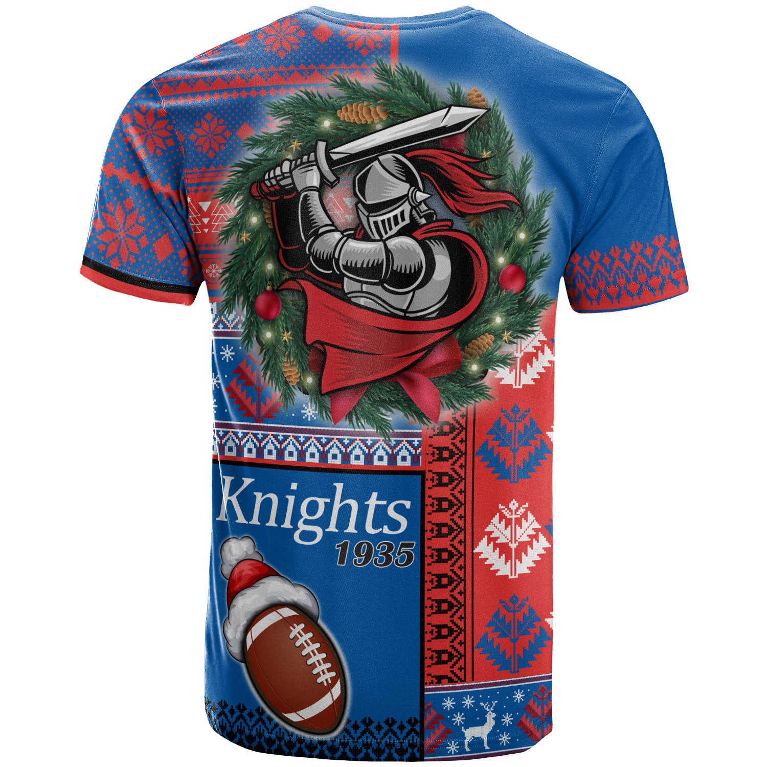 knights-rugby-t-shirt-custom-christmas-snowflakes-knights-rugby-ball-t-shirt