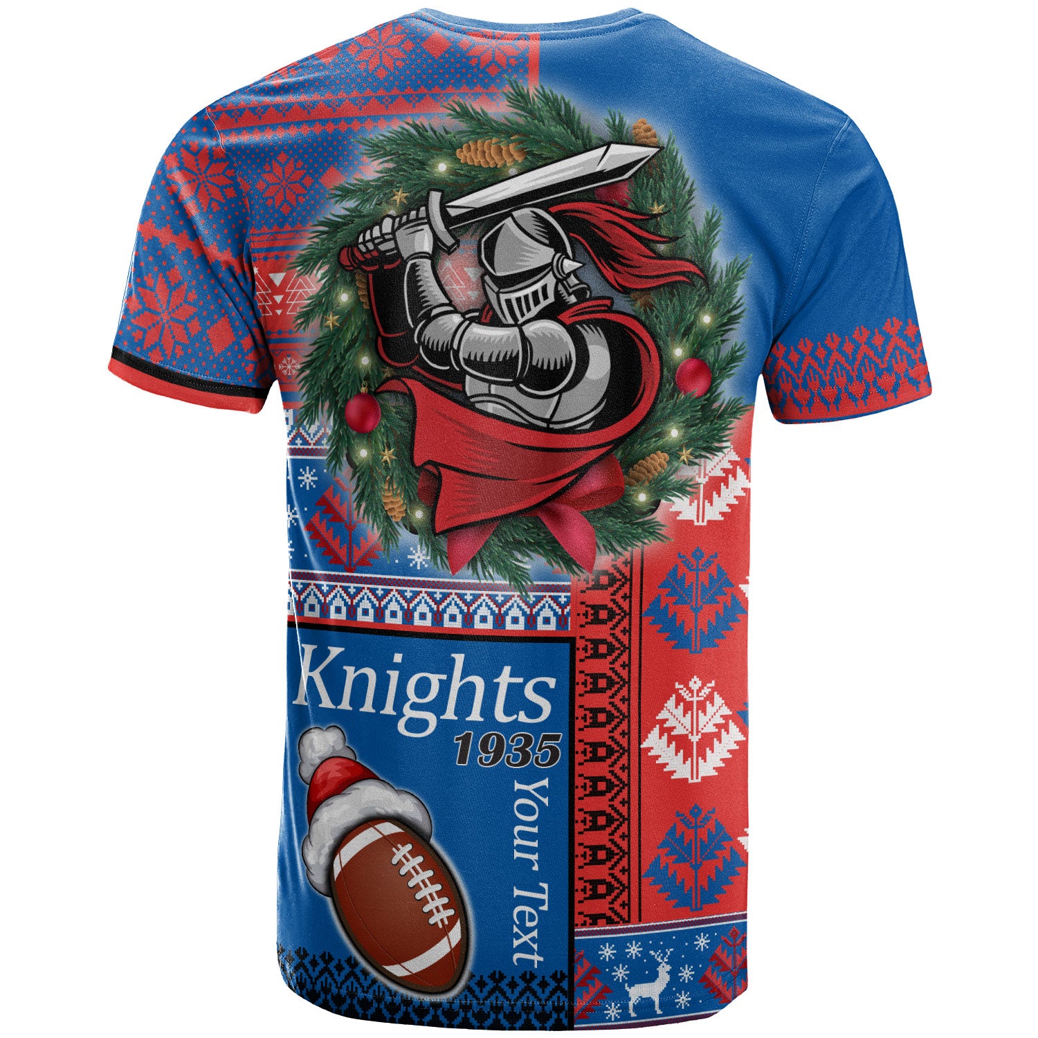 knights-rugby-t-shirt-custom-christmas-snowflakes-knights-rugby-ball-t-shirt