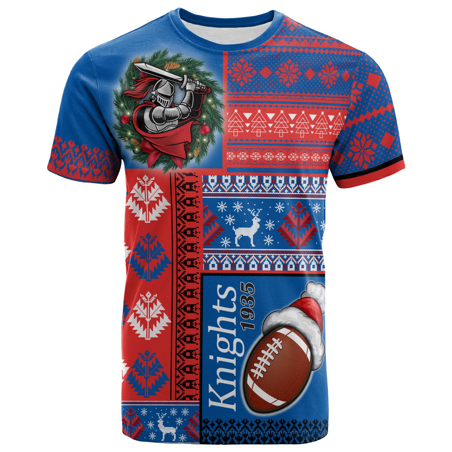 knights-rugby-t-shirt-custom-christmas-snowflakes-knights-rugby-ball-t-shirt