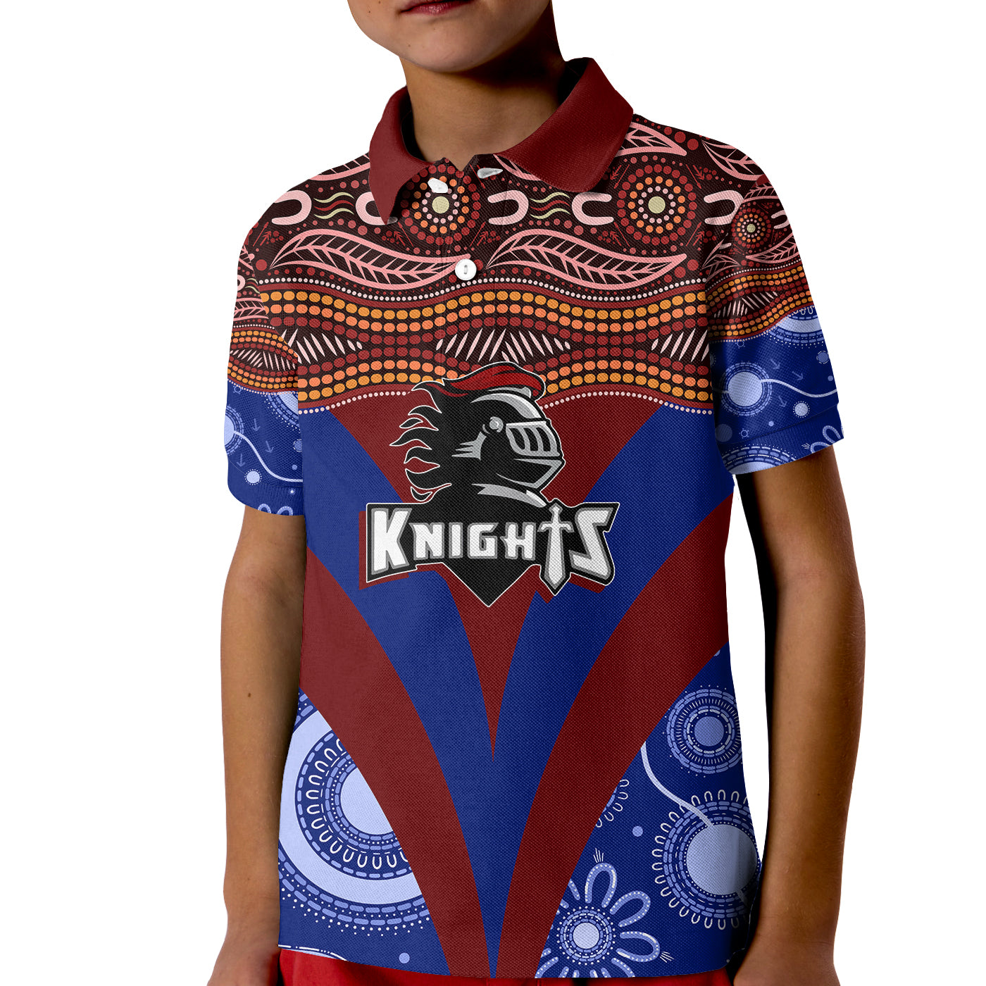 newcastle-knights-christmas-rugby-aboriginal-art-kid-polo-shirt