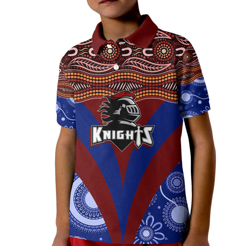 newcastle-knights-christmas-rugby-aboriginal-art-kid-polo-shirt