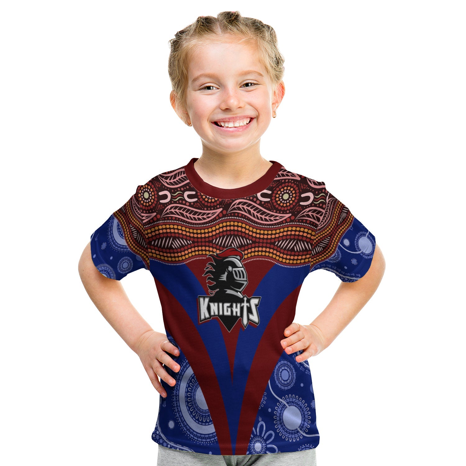 newcastle-knights-christmas-rugby-aboriginal-art-kid-t-shirt