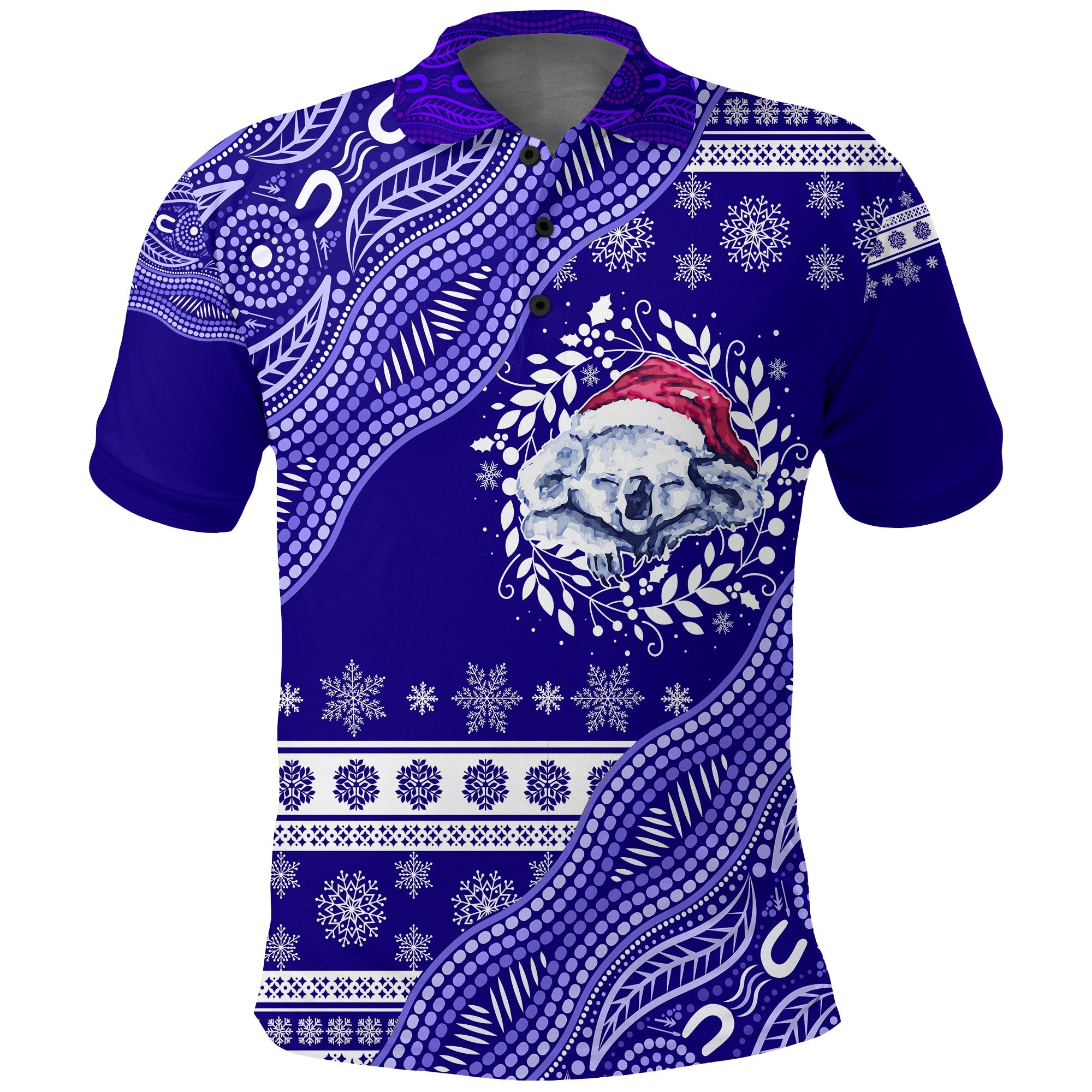 australian-koala-aboriginal-art-mix-snow-pattern-christmas-polo-shirt