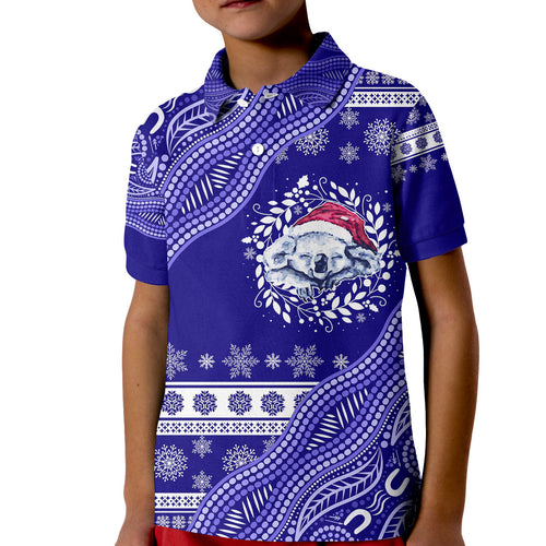 australian-koala-aboriginal-art-mix-snow-pattern-christmas-kid-polo-shirt