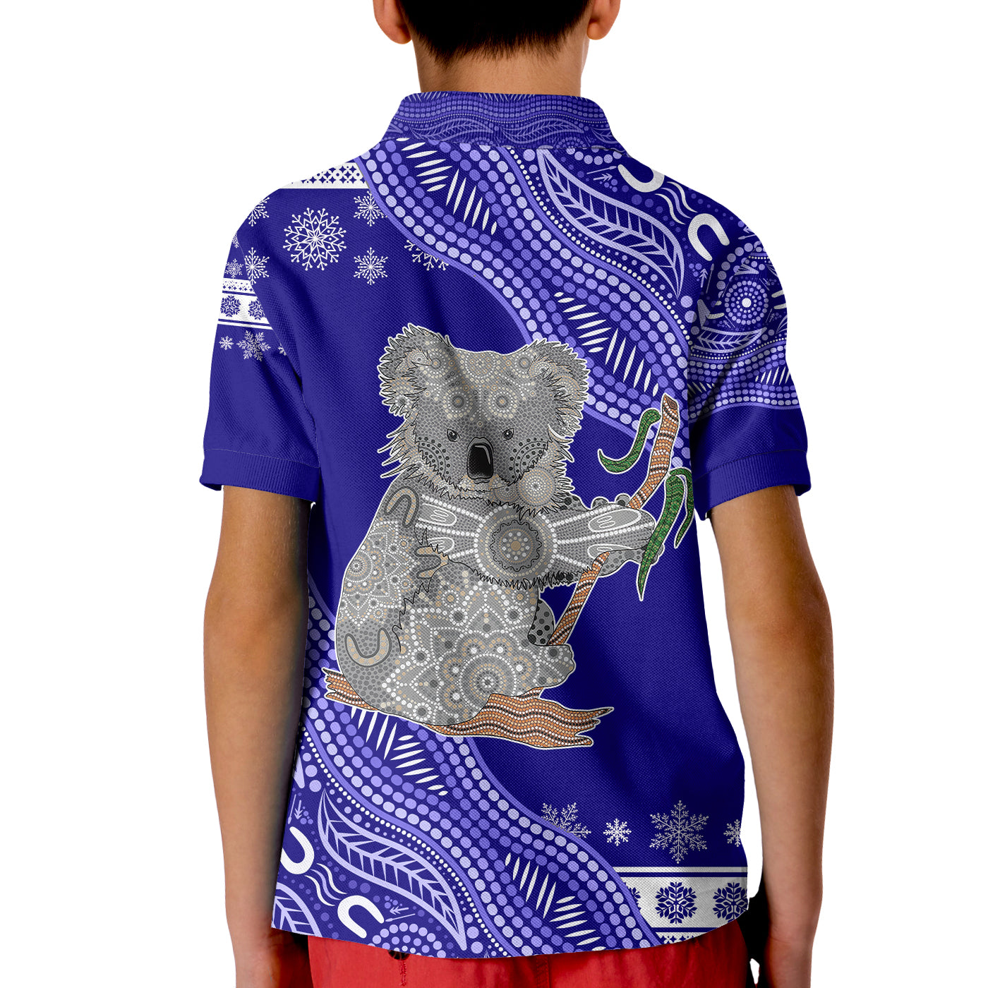 australian-koala-aboriginal-art-mix-snow-pattern-christmas-kid-polo-shirt