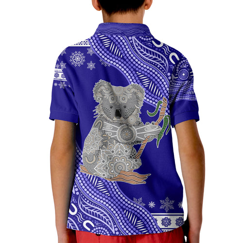 australian-koala-aboriginal-art-mix-snow-pattern-christmas-kid-polo-shirt