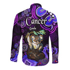 australian-astrology-hawaii-long-sleeve-button-shirt-cancer-koala-zodiac-aboriginal-vibes-purple