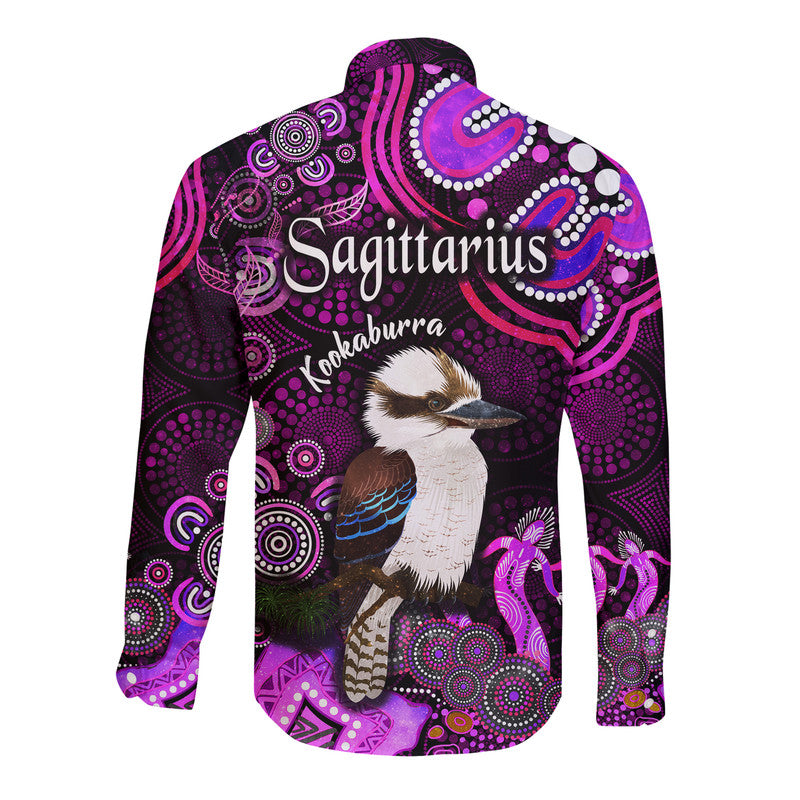 australian-astrology-hawaii-long-sleeve-button-shirt-sagittarius-kookaburra-zodiac-aboriginal-vibes-pink