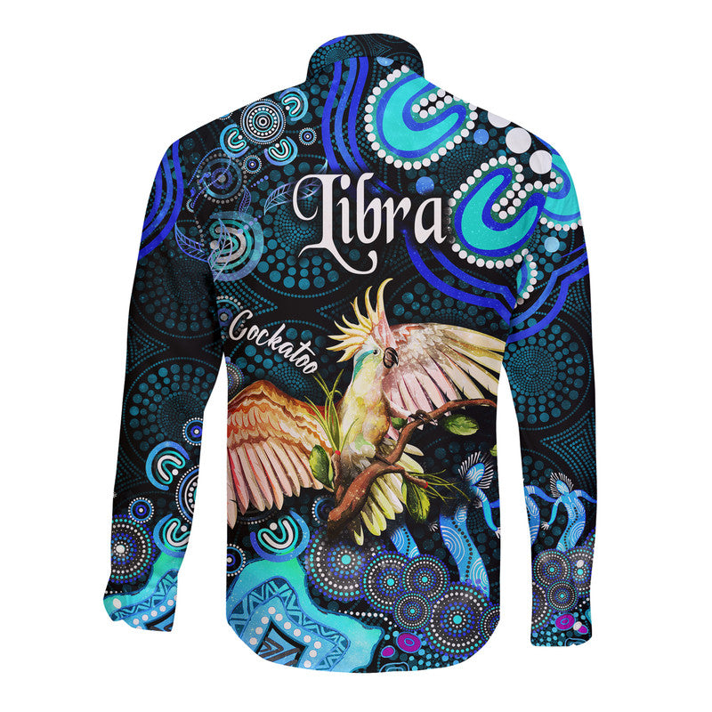 australian-astrology-hawaii-long-sleeve-button-shirt-libra-cockatoo-glider-zodiac-aboriginal-vibes-blue