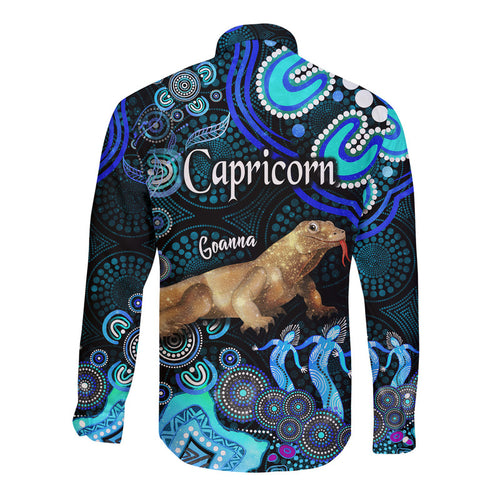 australian-astrology-hawaii-long-sleeve-button-shirt-capricorn-goanna-zodiac-aboriginal-vibes-blue