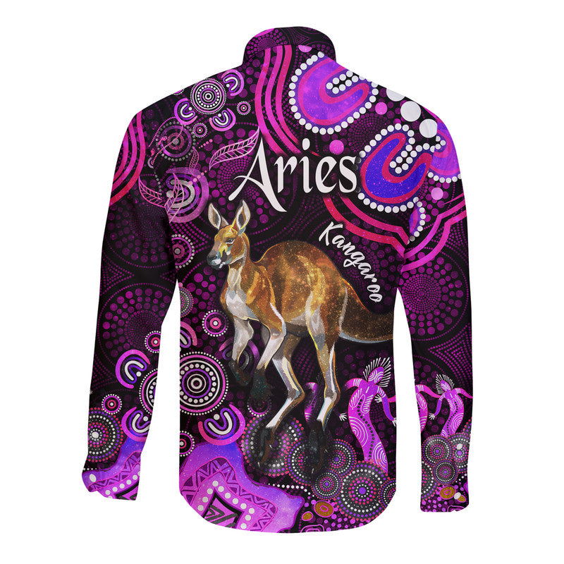 australian-astrology-hawaii-long-sleeve-button-shirt-aries-kangaroo-zodiac-aboriginal-vibes-pink