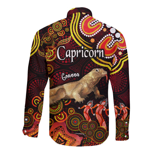 australian-astrology-hawaii-long-sleeve-button-shirt-capricorn-goanna-zodiac-aboriginal-vibes-red