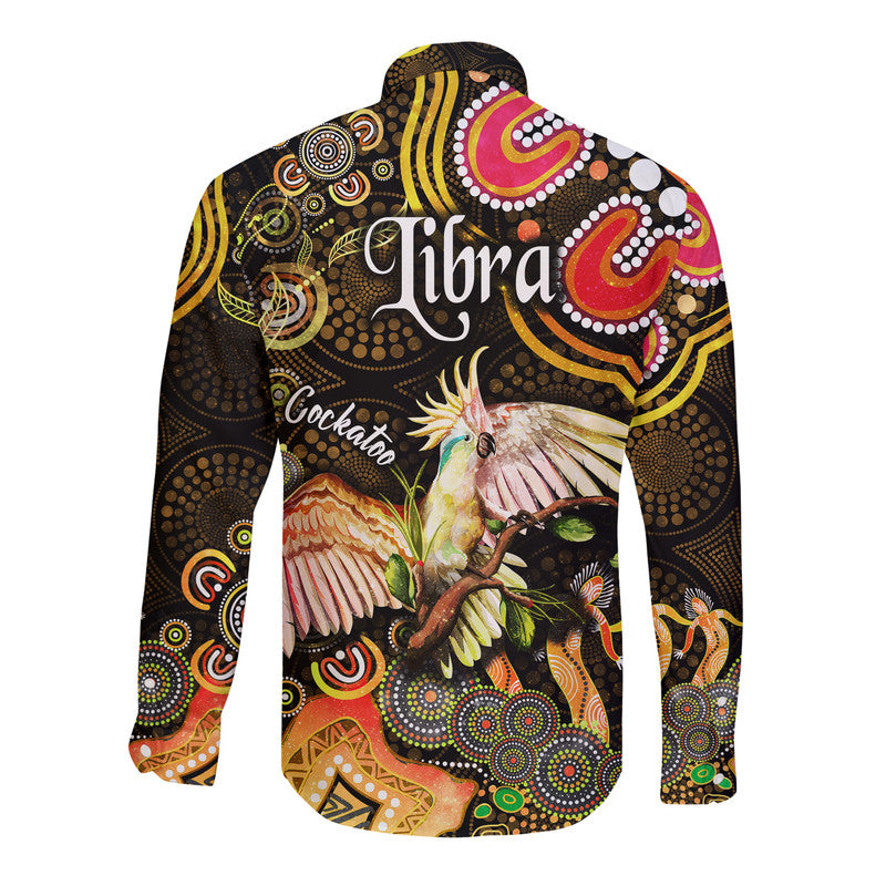 australian-astrology-hawaii-long-sleeve-button-shirt-libra-cockatoo-glider-zodiac-aboriginal-vibes-gold