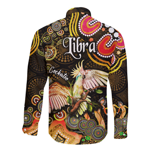 australian-astrology-hawaii-long-sleeve-button-shirt-libra-cockatoo-glider-zodiac-aboriginal-vibes-gold