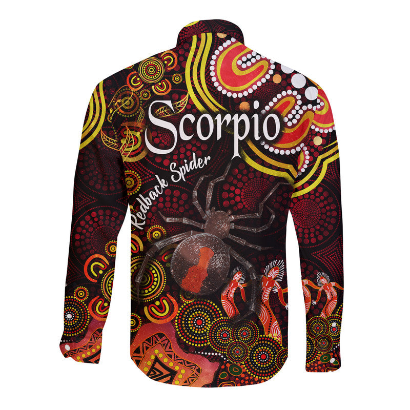 australian-astrology-hawaii-long-sleeve-button-shirt-scorpio-redback-spider-zodiac-aboriginal-vibes-red