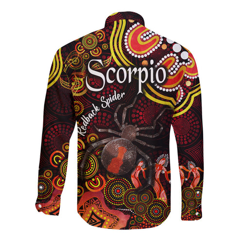 australian-astrology-hawaii-long-sleeve-button-shirt-scorpio-redback-spider-zodiac-aboriginal-vibes-red