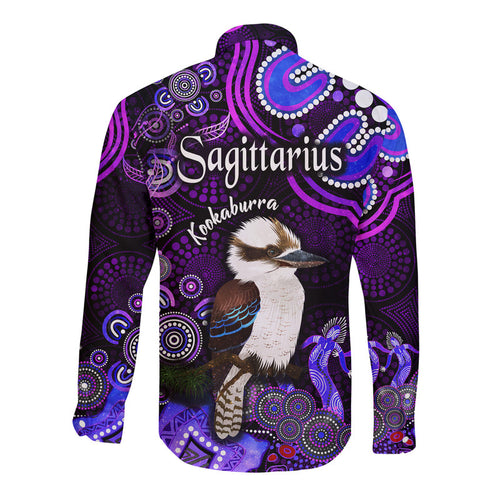 australian-astrology-hawaii-long-sleeve-button-shirt-sagittarius-kookaburra-zodiac-aboriginal-vibes-purple