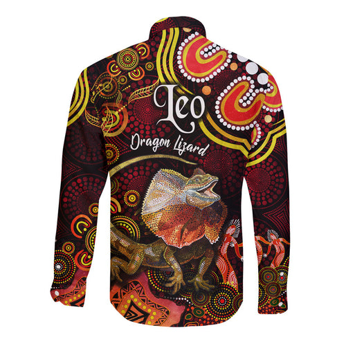 australian-astrology-hawaii-long-sleeve-button-shirt-leo-dragon-lizard-zodiac-aboriginal-vibes-red