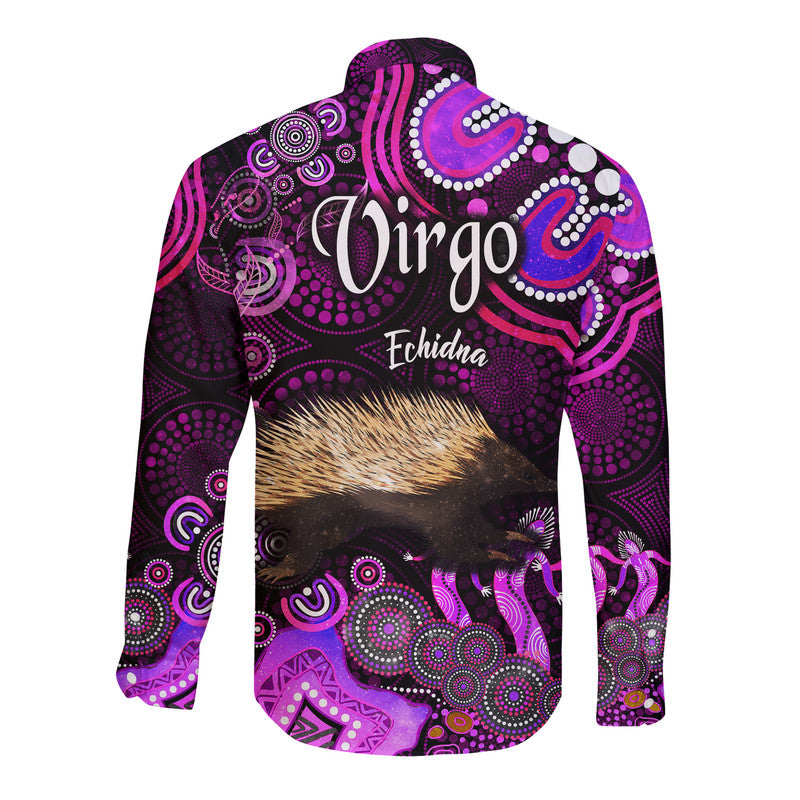 australian-astrology-hawaii-long-sleeve-button-shirt-virgo-echidna-zodiac-aboriginal-vibes-pink