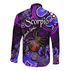 australian-astrology-hawaii-long-sleeve-button-shirt-scorpio-redback-spider-zodiac-aboriginal-vibes-purple