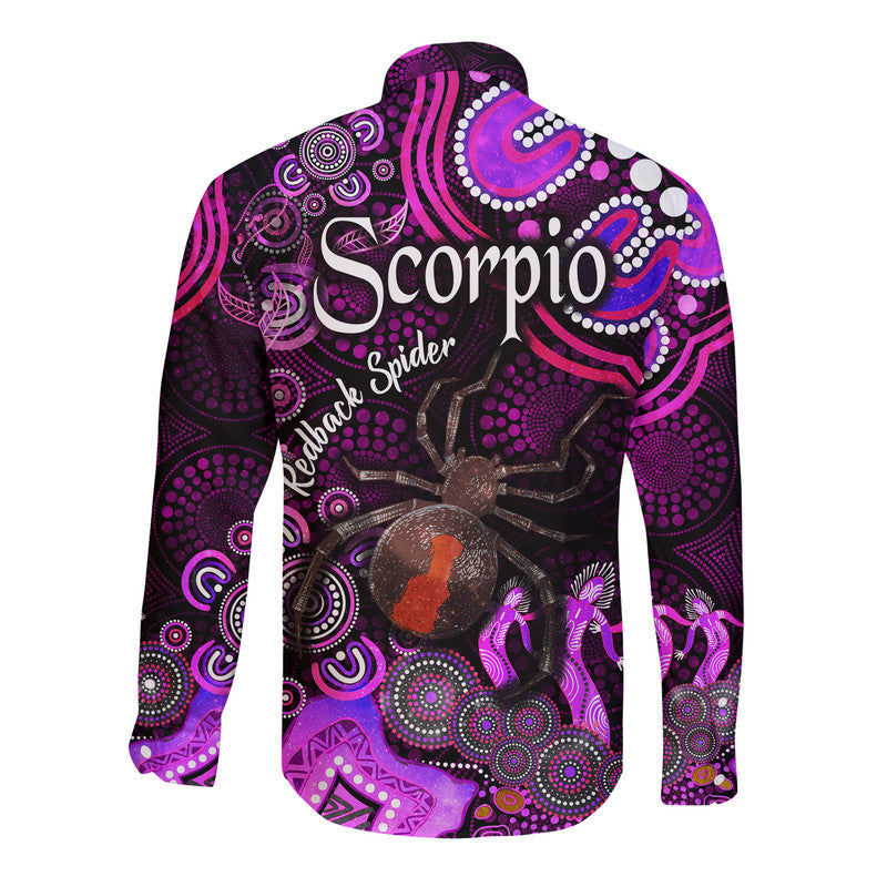 australian-astrology-hawaii-long-sleeve-button-shirt-scorpio-redback-spider-zodiac-aboriginal-vibes-pink