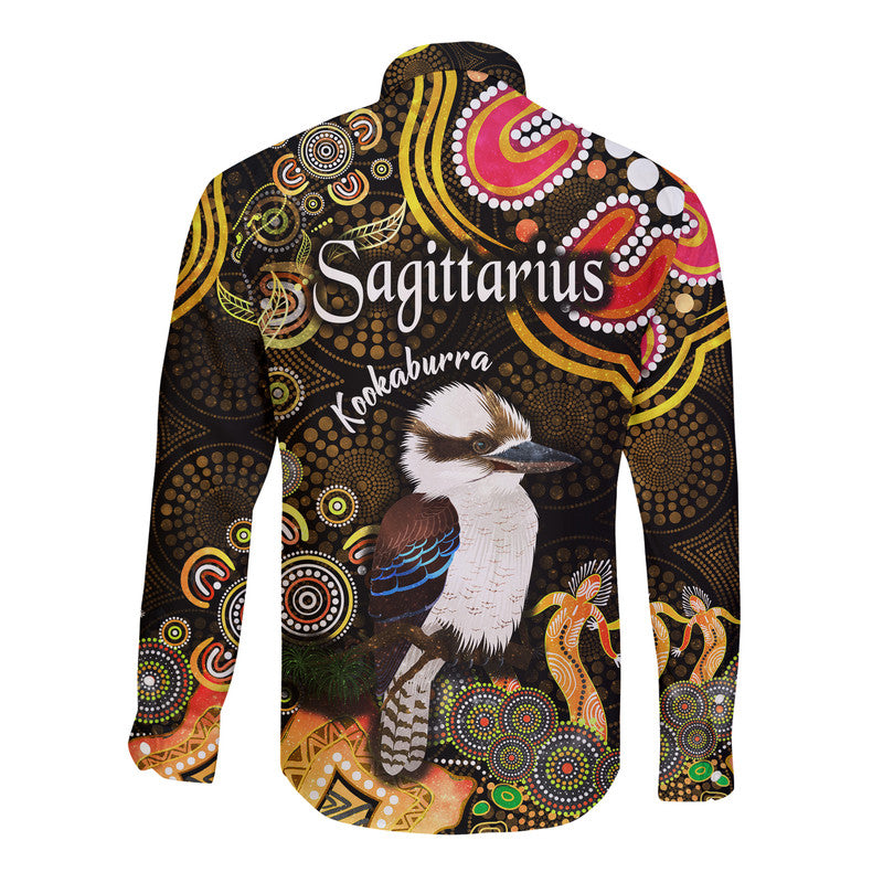 australian-astrology-hawaii-long-sleeve-button-shirt-sagittarius-kookaburra-zodiac-aboriginal-vibes-gold