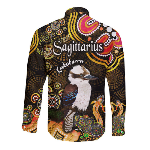 australian-astrology-hawaii-long-sleeve-button-shirt-sagittarius-kookaburra-zodiac-aboriginal-vibes-gold