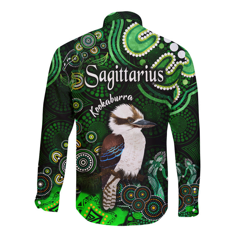 australian-astrology-hawaii-long-sleeve-button-shirt-sagittarius-kookaburra-zodiac-aboriginal-vibes-green