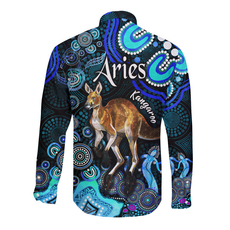 australian-astrology-hawaii-long-sleeve-button-shirt-aries-kangaroo-zodiac-aboriginal-vibes-blue