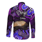 australian-astrology-hawaii-long-sleeve-button-shirt-virgo-echidna-zodiac-aboriginal-vibes-purple