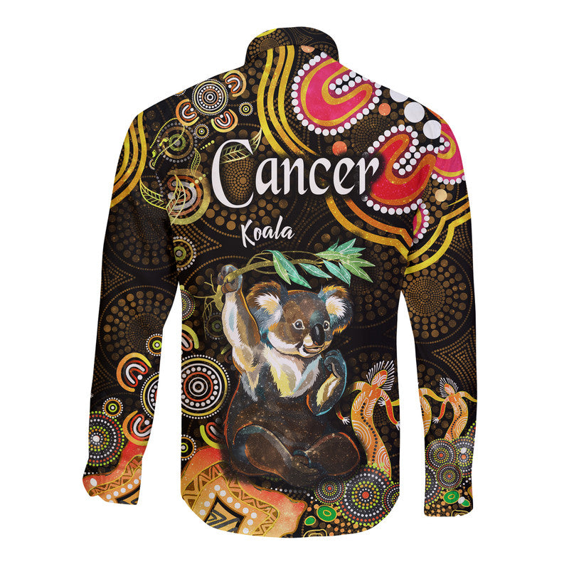 australian-astrology-hawaii-long-sleeve-button-shirt-cancer-koala-zodiac-aboriginal-vibes-gold