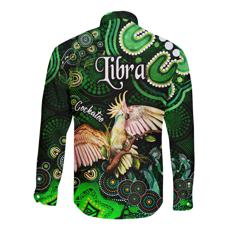 australian-astrology-hawaii-long-sleeve-button-shirt-libra-cockatoo-glider-zodiac-aboriginal-vibes-green