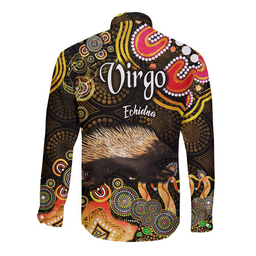 australian-astrology-hawaii-long-sleeve-button-shirt-virgo-echidna-zodiac-aboriginal-vibes-gold